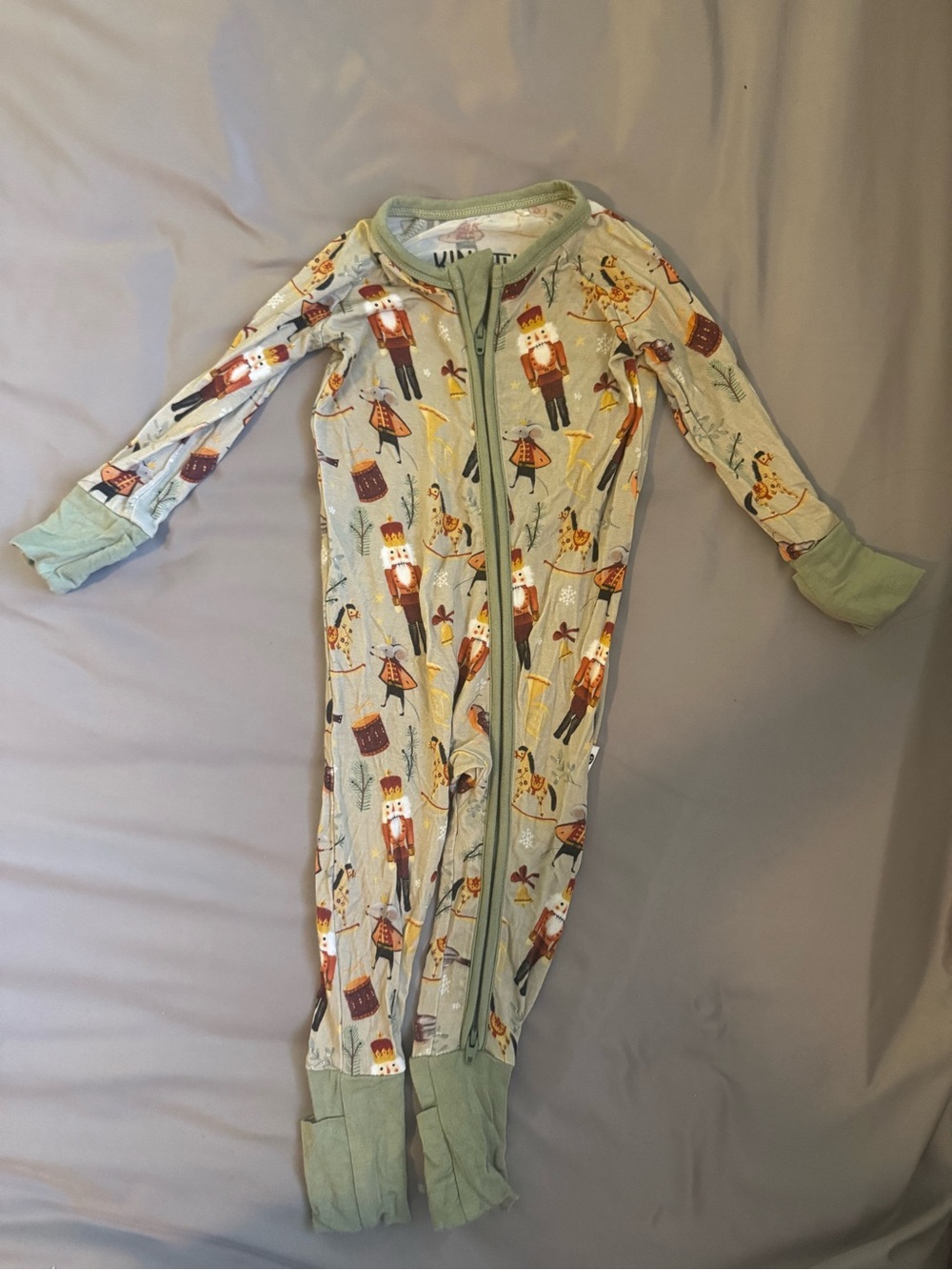 Wildwoven aka KindThing Nutcracker Print Zip Pajamas - Sage Green
